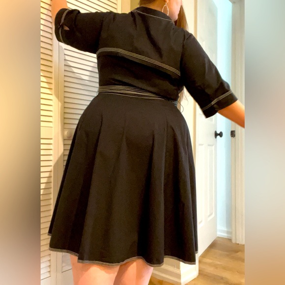 Rockabilly Goth Pinup Dress | Button-Up Sash-Tie Collar Yoke & Pockets | 3X 24W - Picture 4 of 11